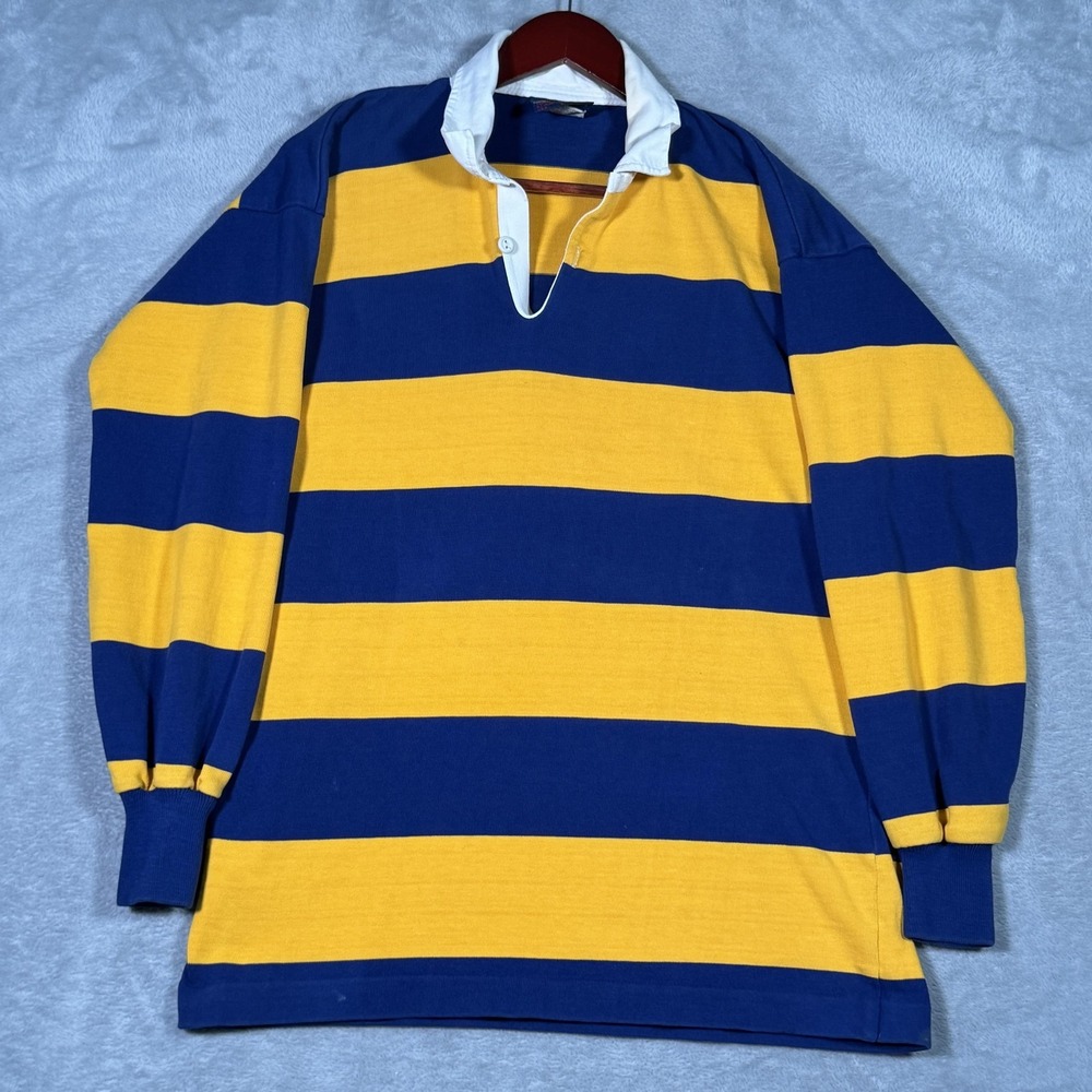 Canterbury New Zealand Rugby Shirt Mens L (Fits S) Blue Gold Stripe Polo Jersey